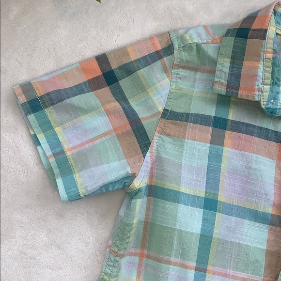 Cat & Jack Button Down Shirt 8 Short Sleeves Mint Green Orange EUC - Picture 3 of 9